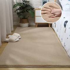 Ceneco Bedroom Rug, Ultra Soft, Shaggy Fluffy Faux Rabbit Fur Rug, Non-Slip Floor Rug, Modern Rug, Bedroom Floor, Living Room (Khaki, 80 x 150 cm)