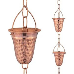 Marrgon Kupfer-Regenkette, gehämmert, dekorative Glockenspiele und Becher, ersetzen Dachrinnen-Fallrohr und leiten Wasser von zu Hause weg für atemberaubende Brunnen-Ausstellung – 91 cm lang für