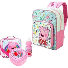 Peppa Pig 4 Piece Set - Kids Lunch Bags for Girls - Includes Backpack, Insulated Lunch Bag for Girls, Sports Bottle and Sandwich Container - Great Back to School Set, Lunch Box for