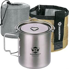 Bestargot 750ml Titan Becher Camping Topf Outdoor Tasse mit Isolierbeutel, Titan Camping Geschirr Set, Outdoor-Topf Kochgeschirr, Große Kapazität für Solo-Camping, Wandern, Bushcraft