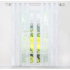 SCHOAL Curtains with Eyelets, Transparent Curtains, Voile Curtain, Window Curtain, Modern Decorative Curtains with Shiny Waves Pattern, 1 Piece, W x H 140 x 225 cm, Silver