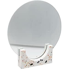 Kusso Round Table Mirror with White and Multicolor Terrazzo Marble Base for Bathroom, Bedroom, Dressing Room, Table, Desk or Vanity Stand, Free Standing