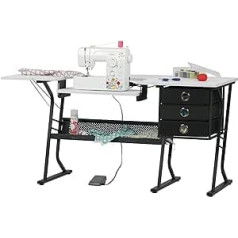 Sew Ready Eclipse Ultra Hobby Machine Top Drawers + Large Lower Shelf, Can also be Used as Computer Desk Sewing Table, Black/White