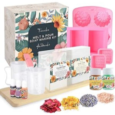 Handmade Soap Making Kit, DIY Melt & Pour Soap Making Kit: Contains 2 lbs Soap Base, Dried Flower, Pigment, Silicone Mold, Measuring Cup