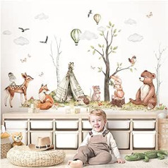 DEKO KINDERZIMMER DK1112-5 Wall Sticker XXL Forest Animals Set Tree for Baby Room Wall Sticker Children's Room Bedroom Wall Decoration