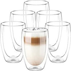 Wilmax Thermal Glasses, Double-Walled Glasses, Latte Macchiato, Cappuccino Cups, Drinking Glasses, Coffee Glasses, Iced Coffee Cup, Water Glasses, 400 ml, Set of 6
