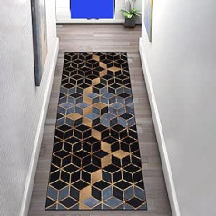 Runner Rug Geometric Hallway Non-Slip 80 x 180 cm, Corridor Rug Polyester Washable for Kitchen Bedroom Living Room Width 80 cm / 100 cm / 120 cm / 140 cm Available