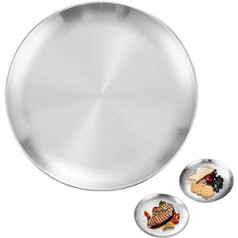 ZSMJAER 2 Pieces Round Tray Stainless Steel Serving Tray, Restaurant Decoration Plate Fruit Plate Cake Plate Display Stand (Silver)