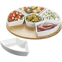 Esmeyer Caterado SUSAN rotating serving tray with 6 white porcelain bowls and a bamboo tray