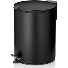 kela Mats, 23702 Cosmetic Bin 5 L, Diameter 20.5 cm, Metal, Black, Silent-Close, Removable Inner Bucket with Carry Handle, Non-Slip Base