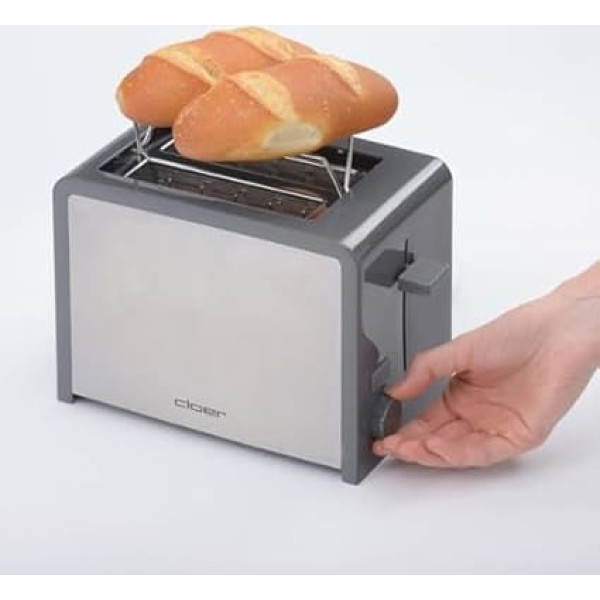 Cloer Toaster, 825 W, für 2 Toastscheiben, integrierter Brötchenaufsatz, Nachhebevorrichtung, Krümelschublade, wärmeisoliert, Edelstahl, Dunkelgrau