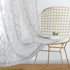 Kotile Grey Voile Curtains, 90 Drops - Print Metallic Tree Curtains 46 x 90 Inch Drop Silver Voile Curtains for Bedroom, 46 x 90 Inch, 1 Pair (2 Pieces)