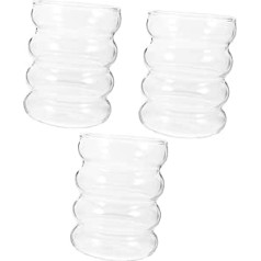 HANABASS Whisky Glass Set of 3 Tea Wine Resistant Latte Drinks Bedside Shaped Wavy Glassware Entertainment Clear Cocktail Juice Cup Cappuccino Heat Coffee Wave Drink Tea Mug Glass