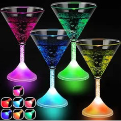 Pack of 4 LED Plastic Cocktail Glasses Luminous Champagne Glasses Martini Glasses Champagne Flutes Reusable Separable Luminous Champagne Glasses for Birthday, Club, Bars (Cocktail)