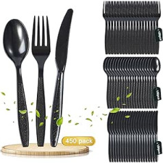 450 Piece Plastic Cutlery Set, Plastic Forks, Plastic Knives and Plastic Spoons, Plastic Forks and Spoons, Party Cutlery Reusable, for Family Parties, Outdoor Dinner