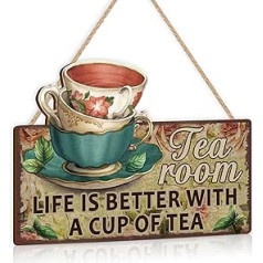 TOARTi Tea Room Wooden Signs Cafe Decor Funny Vintage Wooden Sign Plaqu Poster Wall Art Pub Bar Kitchen Garden Bathroom Home Decor 30x22cm