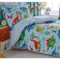 Kids Club Dinosaurier-Bettbezug und 2 Kissenbezüge, Polyester-Baumwolle, Blau, Doppelbett