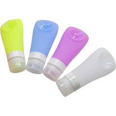 Silicone Travel Bottles 3 oz (90 ml) Set of 4 Lotion Shampoo Containers Shower Dispenser with Suction Cup for Wall Mounting