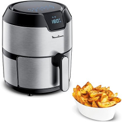 Moulinex Easy Fry Deluxe EZ401D Oil Free Non-Stick Air Fryer Digital Touch Screen 8 Cooking Programs Healthy Meals App 125 Recipes Steel 4.2L 6 People EZ401D