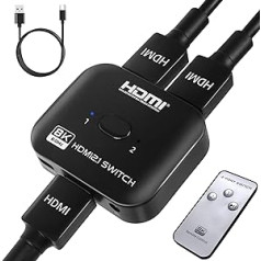 TCNEWCL 8K 60Hz HDMI Switch 4K 120Hz HDMI Splitter 2 in 1 Out or 1 in 2 Out with Power Cable, HDMI Splitter for TV/PC/Laptop/DVD/PS4/PS5/Xbox/TV Stick/Gaming Box/Blu-Ray Player/Projector