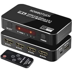 NOWBOTUCH 4x1 HDMI Switch Splitter 4 Ports 4Kx2K 60Hz 1080P, 3D HDMI 2.0 Switcher 4-in-1 out HDMI Selector Switch with Wireless IR Remote Control for PS3/PS4, Xbox 360/One, HDTV, Blu-Ray Player