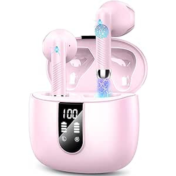 Bluetooth 5.3 Headphones, Wireless In-Ear with CVC8.0 Microphone, 40H Wireless Noise Cancelling Earbuds with 14.2 mm Stereo, 2023 Wireless IP7 Waterproof, Pink