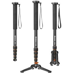 Monopod, Moman MA65 Camera Tripod with Stand Spider, Travel Tripod DSLR Monopods Aluminium Compact Portable Photography Monopod 5 Sections up to 165 cm Payload 10 kg, Black Orange