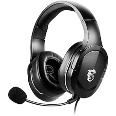 MSI IMMERSE GH20 Gaming Headset, Stereo Headphones, Lightweight, Adjustable Design, 40 mm Neodymium Driver, Adjustable Microphone, Inline Control, 3.5 mm Jack Plug & Y Adapter, Wired, Black