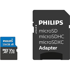 Philips Ultra Pro microSDXC Card 256GB + SD Adapter UHS-I U3 Reads up to 100MB/s A1 Fast App Performance V30 Memory Card for Smartphones, Tablet PC, Card Reader, 4K UHD Video