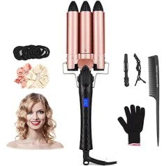 Jaeton Curling Iron 3 Barrels Wave Iron for Large Wave Hair 25 mm Beach Waves Curling Iron Large Curls for Long/Short Hair, Temperature Adjustable Quick Heating Hair Styling Tool