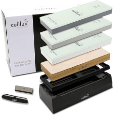CULILUX® Pro Whetstone Professional Set XL Whetstones Grit 400 1000 6000 on Glass Double-Sided Leather Stripping Bench Non-Slip Abrasive Base with Silicone Holder Sharpening Aid Dressing Stone