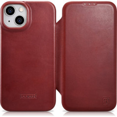 Icarer iPhone 14 magnētiskais atlokamais futrālis MagSafe CE Oil Wax Premium Leather Burgundy