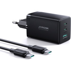 GaN USB 2x USB-C ātrais lādētājs + 1,2 m USB-C kabelis - melns