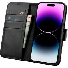 Icarer 2in1 ādas atlokamais vāciņš iPhone 14 Pro Anti-RFID maka futrālis, melns