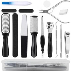 Sonimama Professional Pedicure Set, 15 in 1 Pedicure Tool Kit, Foot Exfoliator, Callus Remover, Stainless Steel Foot File, Pedicure Accessories for Men and Women (Black)