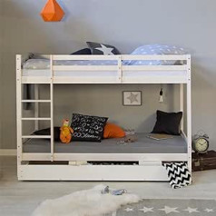 Homestyle4u 2502 Bunk Bed for Children Including Bed Box and Mattresses, Bunk Bed 90 x 200 cm White Solid Pine Wood