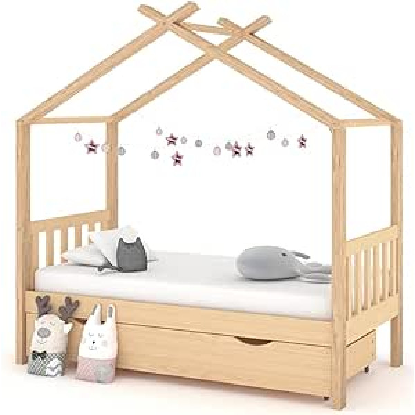 ARKEM Children's Bed with Drawer Solid Pine 80 x 160 cm House Bed 80 x 160 cm