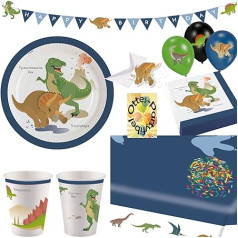 HHO dinosaur dinosaur party set 77 pieces Plates cups napkins table cloth balloons invitations party necklace confetti for 16 guests
