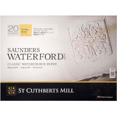 SAUNDERS WATERFORD SERIES St Cuthberts Mill Saunders Waterford T46630001011D 300gsm Rough Grain Waterford Pad 36 x 26 cm Glued All Around 20 Sheets, Natural White