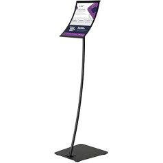 Display Sales Concave Information Stand, DIN A4, Black, Premium Information Stand, Rustproof, Heavy Steel Base Plate, Attractive Info Holder with Curved Design