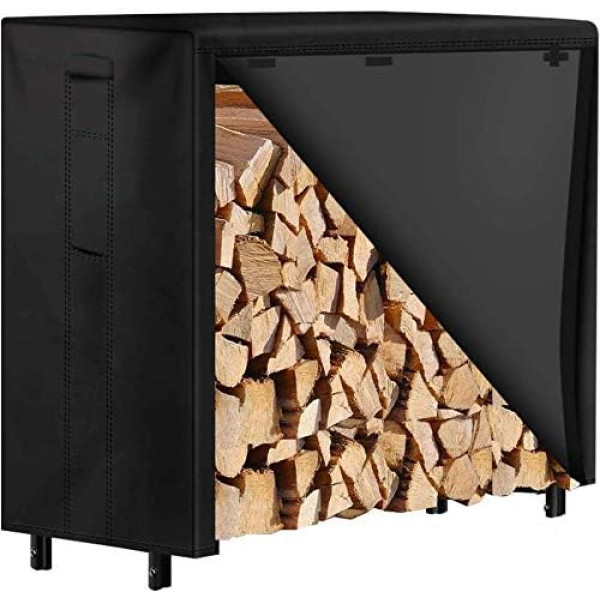 Amagabeli 122 cm x 61 cm x 107 cm Firewood Rack with Cover Combination Set Waterproof Outdoor Wood Holder for Fireplace Heavy Duty Wood Stacker for Warehouse Wood Stacking Rack Tool Accessories Black