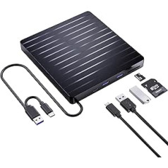 Senkuta External CD DVD Drive USB 3.0 & Type-C, DVD/CD+/-RW Burner with USB & SD/TF, External DVD Drive for All PC Laptop/Desktop/MacBook, Windows 11/10/8/7/XP/Vista/Linux/MacOS