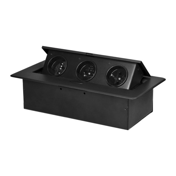 Galda virsmā iedziļināta mēbeļu ligzda ar plakanu frēzētu malu, 3x2P+Z, melna
