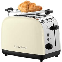 Russell Hobbs Colours Plus 26551-56 Toaster for 2 Slices Stainless Steel Cream (Extra Wide Toast Slots, Including Bun Attachment, 6 Browning Levels + Defrost Function, Lift & Look Function, 1600W)