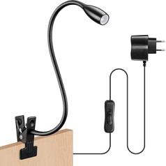 Licchily Reading Light, Clip-On Desk Lamp, LED Gooseneck Lamp, Clamp Lights, 200Lm/3000K/3W/110-240V AC, Beam Angle: 30°, Gooseneck Length: 45 cm, Cable Length: 220 cm