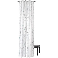 Homing Printed Opaque Curtain White Turquoise (Pack of 1) 245 x 140 cm (H x W), 100% Cotton, Blue, 140 x 245 cm