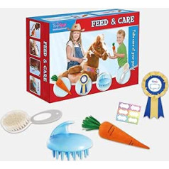 PonyCycle Horse, Pony Toy Food and Grooming Kit, 5-Piece Assortment, Grooming Brush, Pet Brush, Carrot, Sticker, Name Tag, for Boys and Girls, Fits Model U and Model K