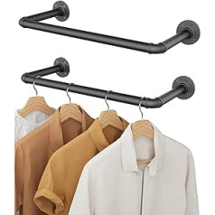 Oropy Industrial Pipe Clothes Rail, Set of 2, 49 cm, Wall Mounted and Removable Retro Metal Clothes Bar (Two Bases)