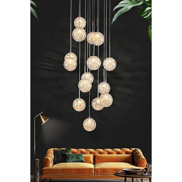 Stair Pendant Light 10 Glass Ball LED Modern Pendant Lamp Crystal Pendant Light Height Adjustable Chandelier Suitable for Living Room Dining Table Stairs Hallway Bedroom Ceiling Light Hanging (Colour: