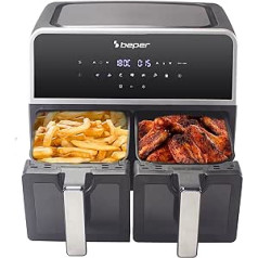 BEPER P101FRI090 Double Chamber Hot Air Fryer 9 L (4.5 per Basket) - Hot Air Fryer 2 Chambers with 7 Programmes